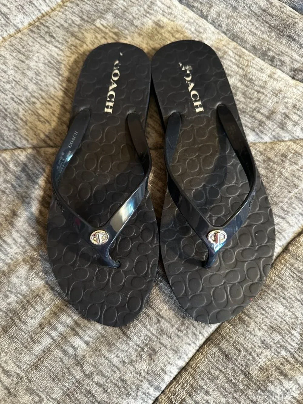 Coach Abbigail Black/Navy Monogram Flip-Flop Sandals Size 10 EUC